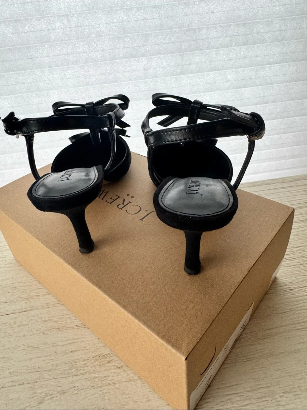 J. Crew Black Pointed Toe Bow Slingback Heels
